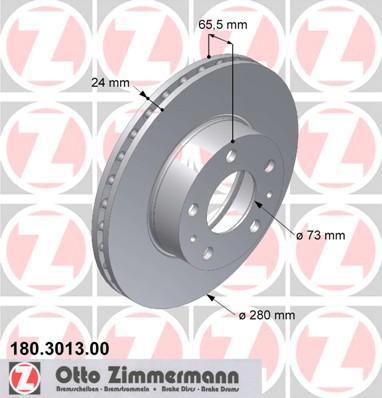 Fotografia produktu ZIMMERMANN 180.3013.00 tarcza hamulcowa przednia went. Citroen Jumper, Fiat Ducato, Peugeot Boxer 94