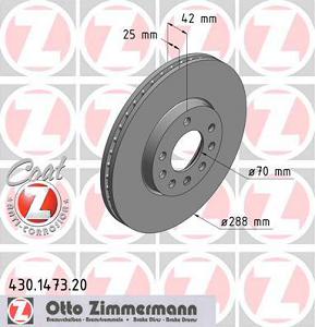 Fotografia produktu ZIMMERMANN 430.1473.20 tarcza hamulcowa przednia Opel Vectra 95- 1.6-2.5 V 288X25