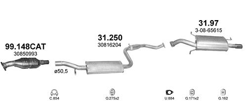 Fotografia produktu POLMOSTRÓW 99,148/N katalizator Volvo S40 V40 1.6i -16V; 1.8i -16V; 2.0i -16V 96 -00