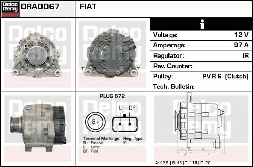 Fotografia produktu REMY DRA0067 alternator  Fiat Ducato 1.9TD 94-02 97A