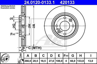 Fotografia produktu ATE 24.0120-0133.1 tarcza hamulcowa przednia Citroen Berlingo 266x20,5