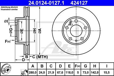Fotografia produktu ATE 24.0124-0127.1 tarcza hamulcowa przednia Peugeot Boxer 94- 2.5TDi V 280X24