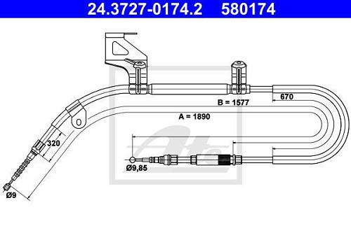 Fotografia produktu ATE 24.3727-0174.2 linka hamulca VW Passat 96-05 lewy tył