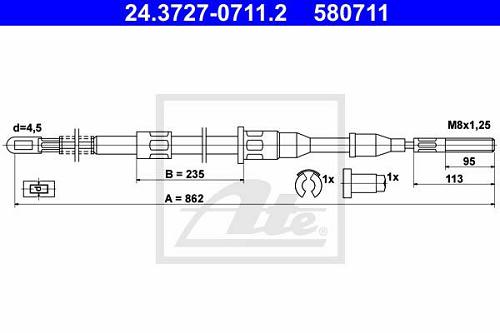 Fotografia produktu ATE 24.3727-0711.2 linka hamulca Opel