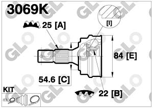 Fotografia produktu GLO GLO3069K przegub zewnętrzny Peugeot 305 82-90/405 1.4-1.9D