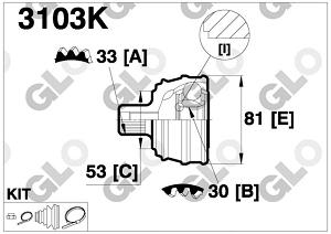 Fotografia produktu GLO GLO3103K przegub zewnętrzny Audi 80 88-91 1.6-1.9D/TD [GLO]