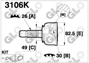 Fotografia produktu GLO GLO3106K przegub zewnętrzny Honda Civic 1.5-1.6 88-90 A26/F30/O49 [GLO]