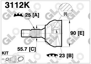 Fotografia produktu GLO GLO3112K przegub zewnętrzny Citroen BX 85-/ZX 91-/Xantia 93-