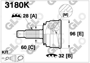 Fotografia produktu GLO GLO3180K przegub zewnętrzny Honda Accord 1.8/2.2 89- A28/F32/O60 [GLO]