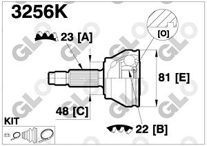 Fotografia produktu GLO GLO3256K przegub zewnętrzny Ford Escort/Fiesta 88-94 1.3-1.8D [GLO]