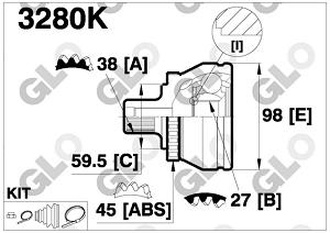 Fotografia produktu GLO GLO3280K przegub zewnętrzny Audi A4/A8 94- 2.6-4.2 z ABS