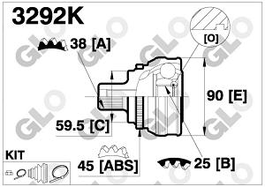 Fotografia produktu GLO GLO3292K przegub zewnętrzny Audi 100 88-90 1.8-2.3 z ABS [GLO]