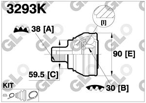 Fotografia produktu GLO GLO3293K przegub zewnętrzny Audi 100 90- 1.6-2.6 z ABS [GLO]