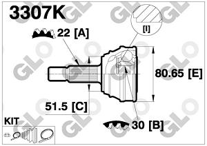 Fotografia produktu GLO GLO3307K przegub zewnętrzny VW Golf 1.8/1.9TD 91-/1.8GTI 84-91 A22/F30
