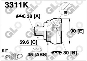Fotografia produktu GLO GLO3311K przegub zewnętrzny Audi 80 92- 2.0/2.8 88-91 2.3 z ABS