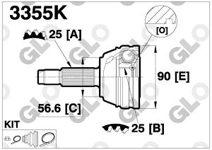 Fotografia produktu GLO GLO3355K przegub zewnętrzny Ford Escort 1.8-2.0 91-/1.8 TD 90-
