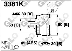 Fotografia produktu GLO GLO3381K przegub zewnętrzny Audi A4 94- 1.6-1.9TDi z ABS