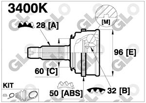 Fotografia produktu GLO GLO3400K przegub zewnętrzny Honda Accord 89- 1.8/2.2 z ABS