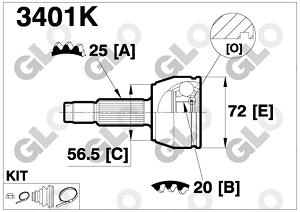 Fotografia produktu GLO GLO3401K przegub zewnętrzny Ford Ka 96-
