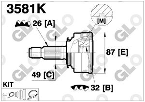 Fotografia produktu GLO GLO3581K przegub zewnętrzny Honda Accord -89 1.8-2.0