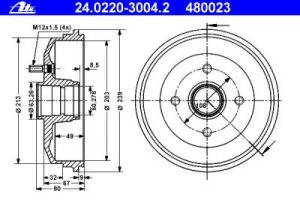 Fotografia produktu ATE 24.0220-3004.2 bęben hamulcowy Ford Escort/Orion 91- 203X49