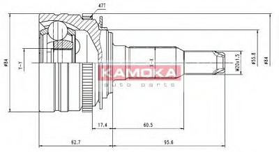 Fotografia produktu KAMOKA 6747/KAM przegub napędowy zewnętrzny 33/29/52mm/47 ABS Daewoo Espero 1.8 CD 95-