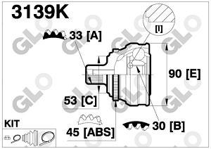Fotografia produktu GLO GLO3139K przegub zewnętrzny Audi 80 88- 1.6-2.3 z ABS