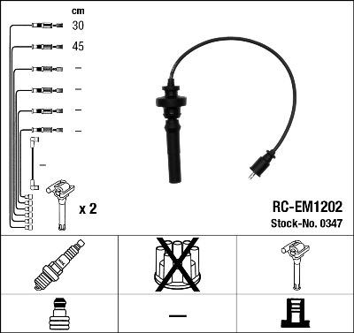 Fotografia produktu NGK RC-EM1202 kable zapłonowe Mitsubishi Space Star    0347