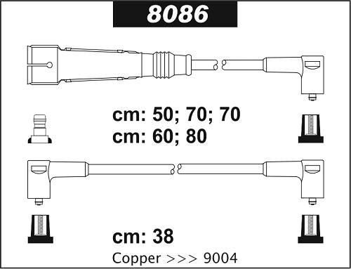 Fotografia produktu SENTECH 8086 kable zapłonowe Audi 80 2.0-2.3 VW Caravelle 2.5 84- (Premium)