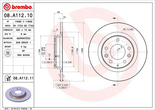 Fotografia produktu BREMBO 08.A112.11 tarcza hamulcowa tył Mazda 6 02-
