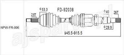 Fotografia produktu AJS NPW-FR-006 przegub zewnętrzny Ford Focus I 1.8DI/TDI/TDDI, 2.0 98-04 prawa PÓŁOŚ kompletNA