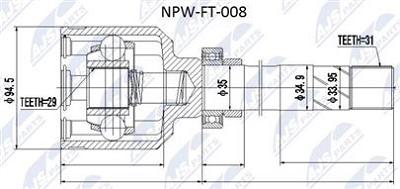 Fotografia produktu AJS NPW-FT-008 przegub wewnętrzny prawy Fiat Ducato Peugeot Boxer Citroen Jumper 3.0 JTD HDI