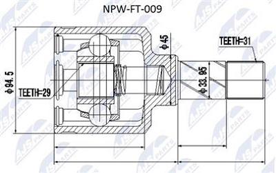 Fotografia produktu AJS NPW-FT-009 przegub wewnętrzny lewy Fiat Ducato Peugeot Boxer Citroen Jumper 3.0 JTD HDI