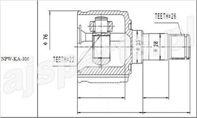 Fotografia produktu AJS NPW-KA-306 przegub zewnętrzny KIA Sephia 1.5, Shuma 1.5, 1.6 MTM 97-04 lewy