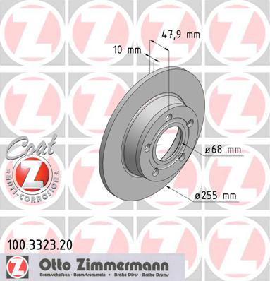 Fotografia produktu ZIMMERMANN 100.3323.20 tarcza hamulcowa tylna Audi A6 Quattro 00- ALLROAD 255X10
