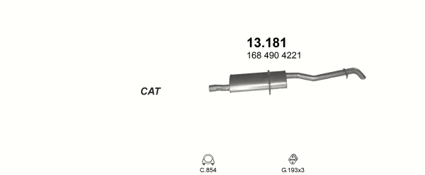tłumiki Polmostrów MERCEDES A160 - W168 1.7 CDI HATCHBACK 1998/07»2004/10 1689ccm 60-75HP 44-55kW CAT. W168 A160 SWB 2423mm